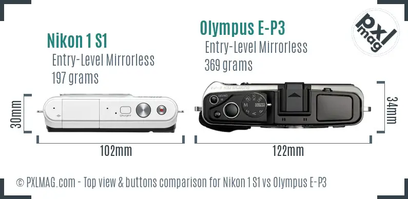 Nikon 1 S1 vs Olympus E-P3 top view buttons comparison