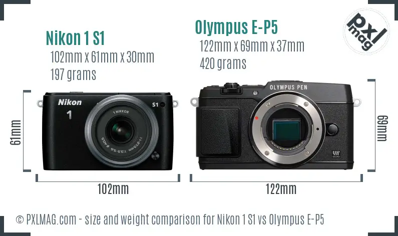 Nikon 1 S1 vs Olympus E-P5 size comparison