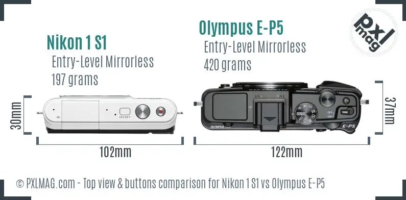 Nikon 1 S1 vs Olympus E-P5 top view buttons comparison