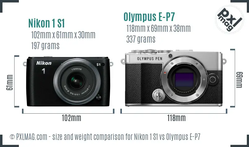 Nikon 1 S1 vs Olympus E-P7 size comparison