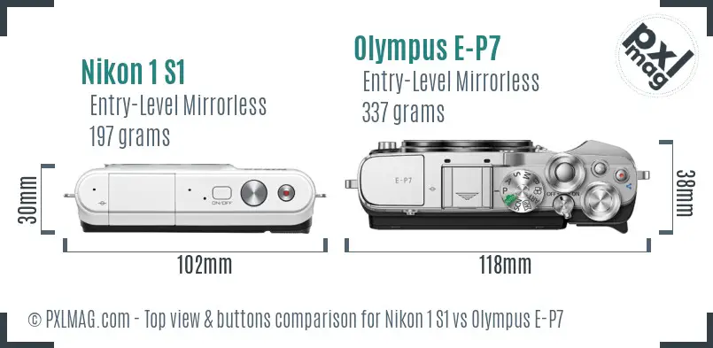 Nikon 1 S1 vs Olympus E-P7 top view buttons comparison
