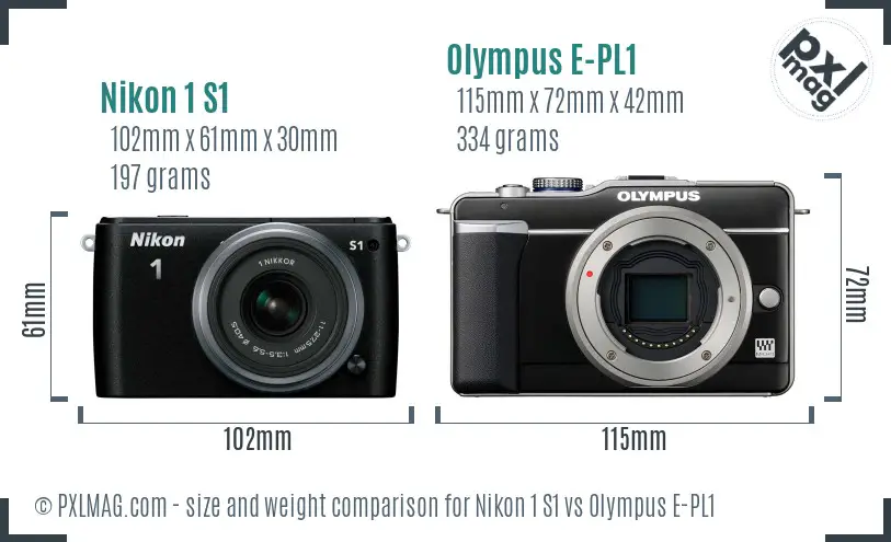 Nikon 1 S1 vs Olympus E-PL1 size comparison