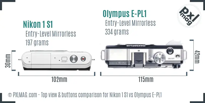 Nikon 1 S1 vs Olympus E-PL1 top view buttons comparison