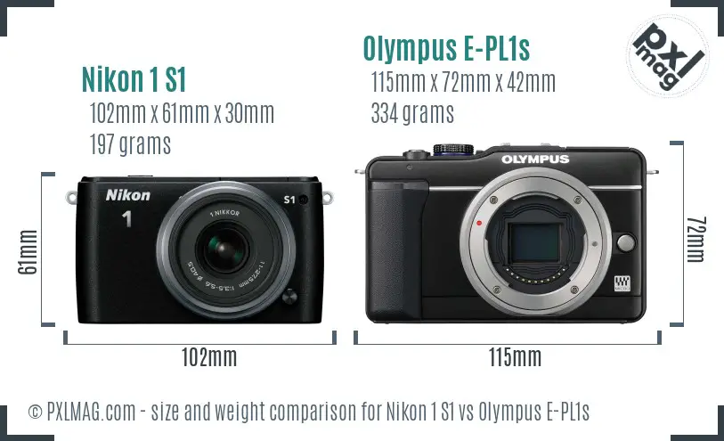 Nikon 1 S1 vs Olympus E-PL1s size comparison