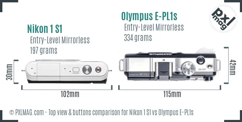 Nikon 1 S1 vs Olympus E-PL1s top view buttons comparison