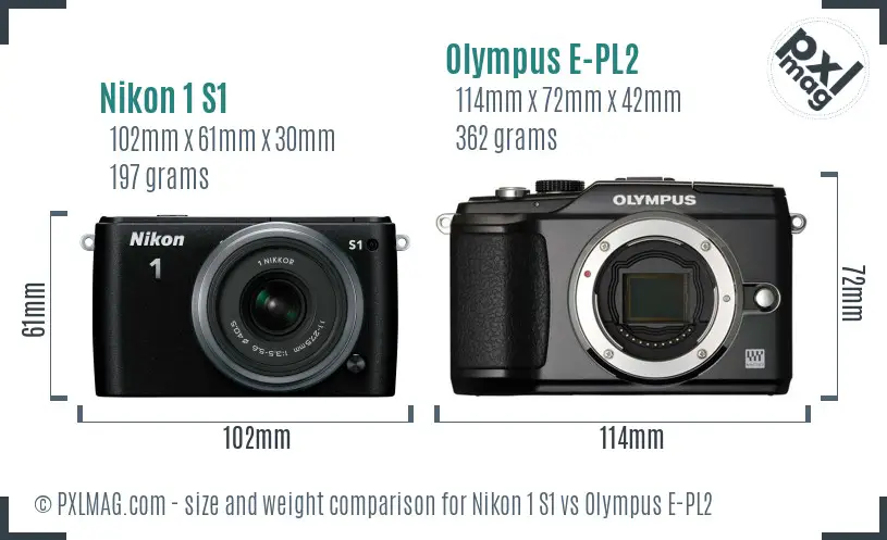 Nikon 1 S1 vs Olympus E-PL2 size comparison