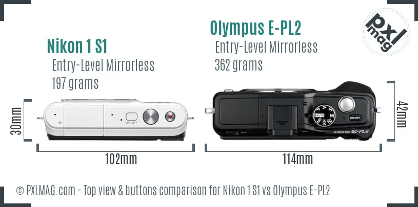 Nikon 1 S1 vs Olympus E-PL2 top view buttons comparison