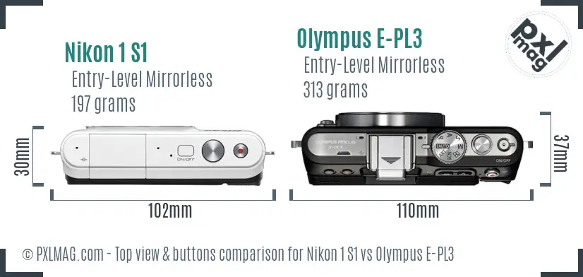 Nikon 1 S1 vs Olympus E-PL3 top view buttons comparison