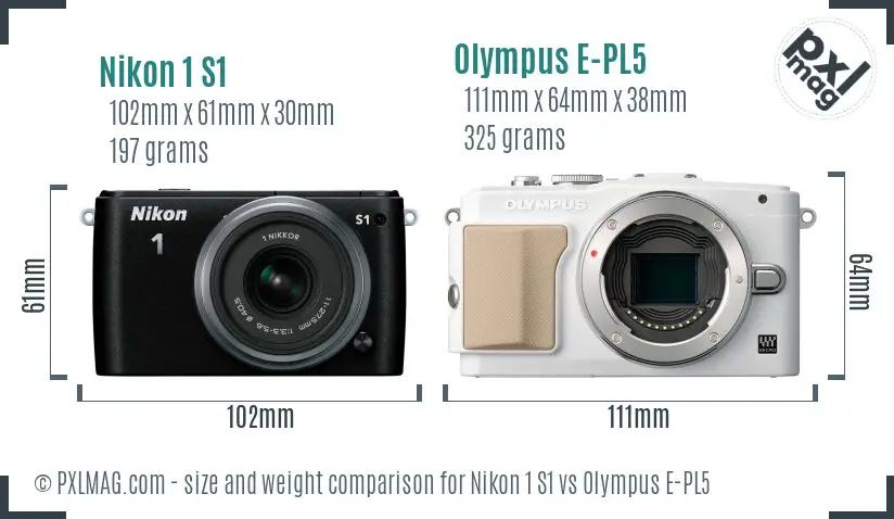 Nikon 1 S1 vs Olympus E-PL5 size comparison Nikon 1 S1 vs Olympus E-PL5 size comparison