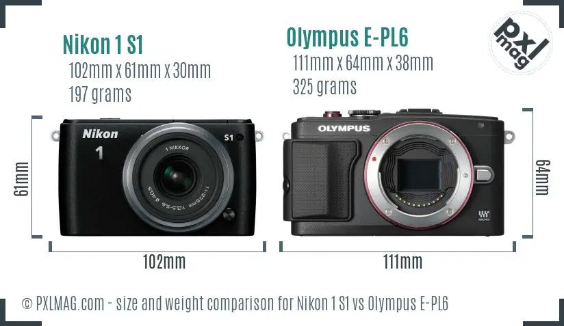 Nikon 1 S1 vs Olympus E-PL6 size comparison