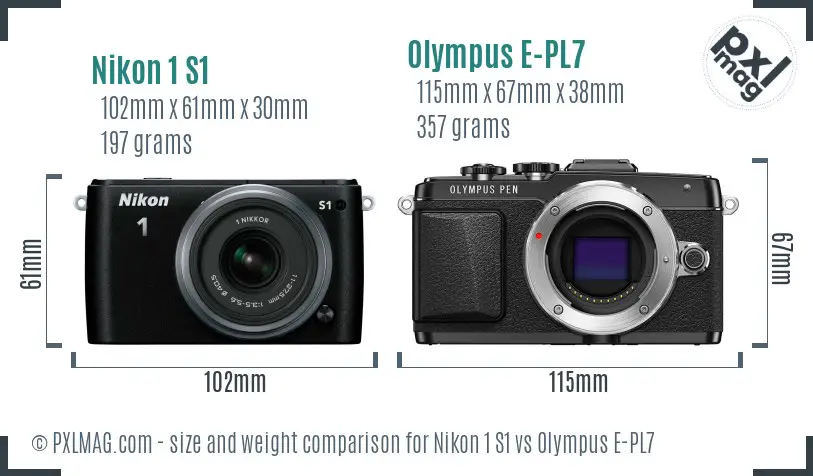 Nikon 1 S1 vs Olympus E-PL7 size comparison