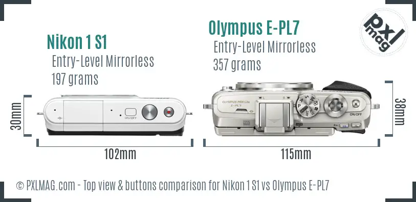 Nikon 1 S1 vs Olympus E-PL7 top view buttons comparison