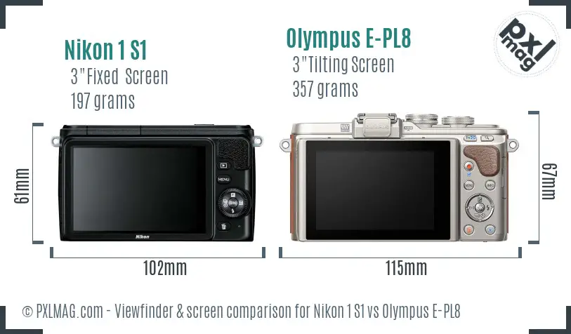 Nikon 1 S1 vs Olympus E-PL8 Screen and Viewfinder comparison