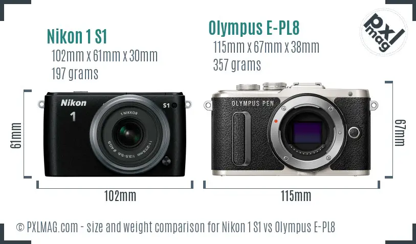 Nikon 1 S1 vs Olympus E-PL8 size comparison