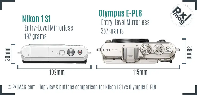 Nikon 1 S1 vs Olympus E-PL8 top view buttons comparison