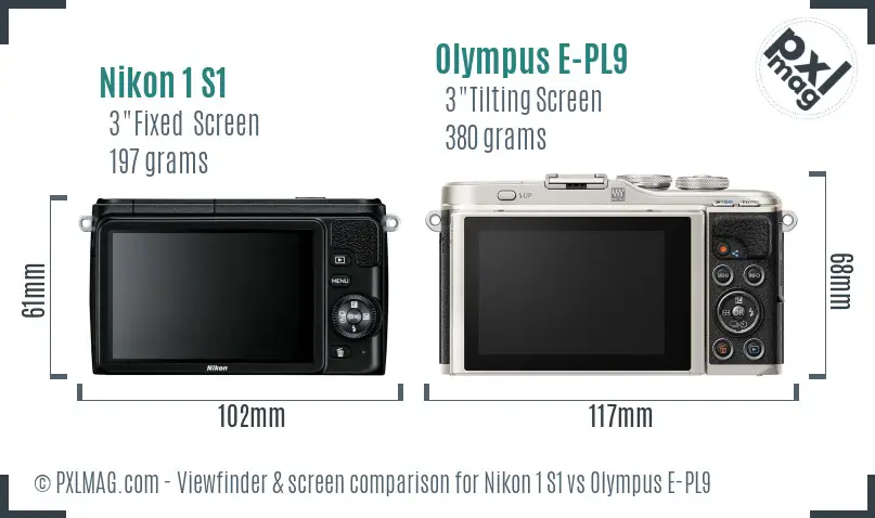 Nikon 1 S1 vs Olympus E-PL9 Screen and Viewfinder comparison