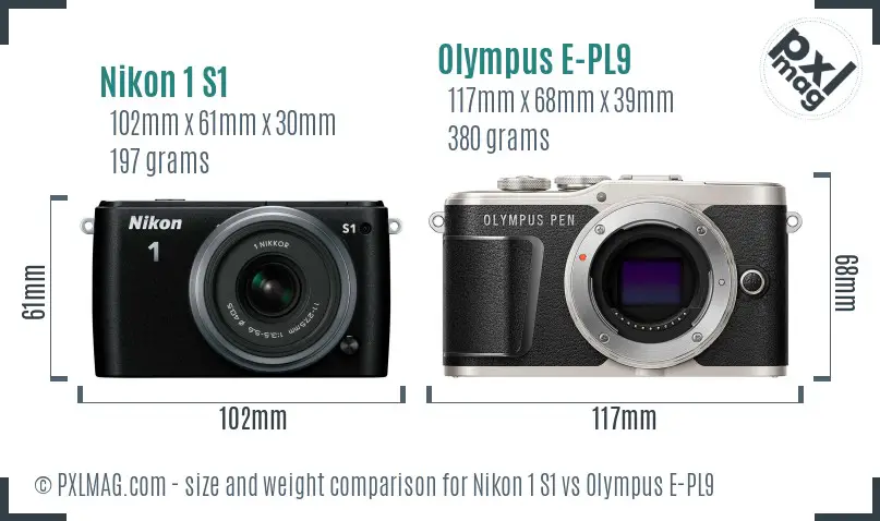 Nikon 1 S1 vs Olympus E-PL9 size comparison
