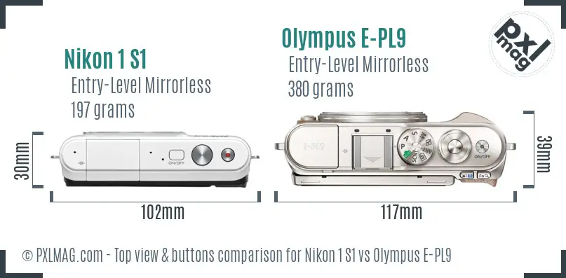 Nikon 1 S1 vs Olympus E-PL9 top view buttons comparison