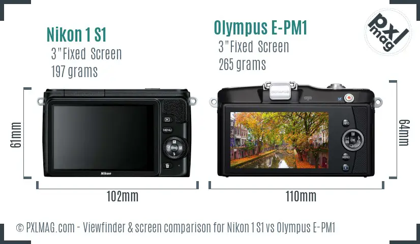 Nikon 1 S1 vs Olympus E-PM1 Screen and Viewfinder comparison