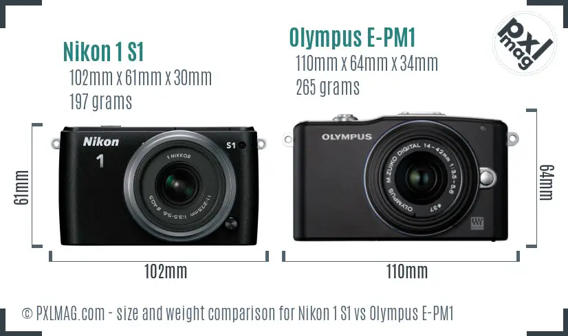 Nikon 1 S1 vs Olympus E-PM1 size comparison