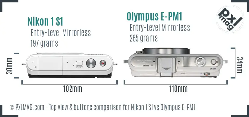 Nikon 1 S1 vs Olympus E-PM1 top view buttons comparison