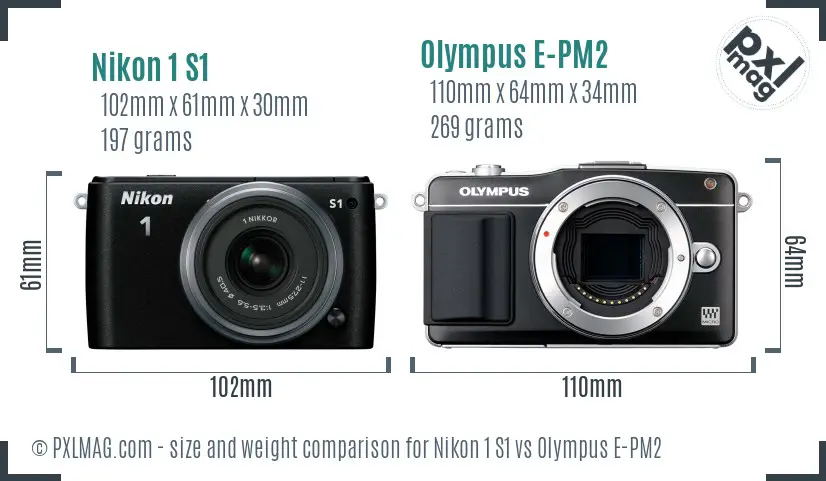 Nikon 1 S1 vs Olympus E-PM2 size comparison
