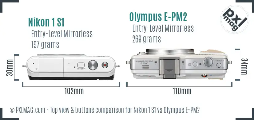 Nikon 1 S1 vs Olympus E-PM2 top view buttons comparison