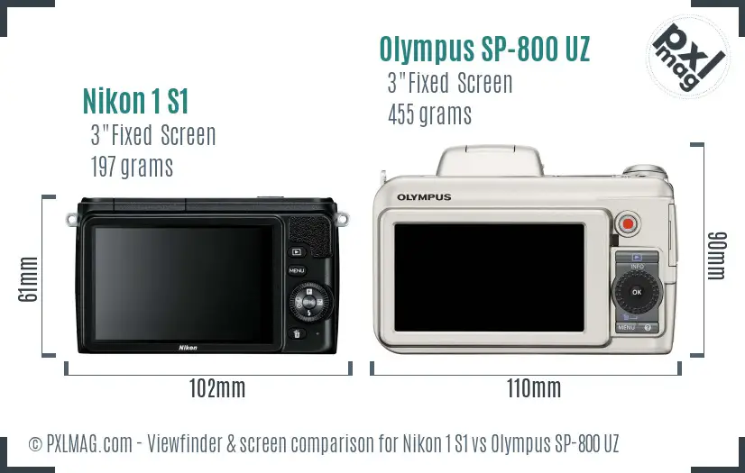 Nikon 1 S1 vs Olympus SP-800 UZ Screen and Viewfinder comparison