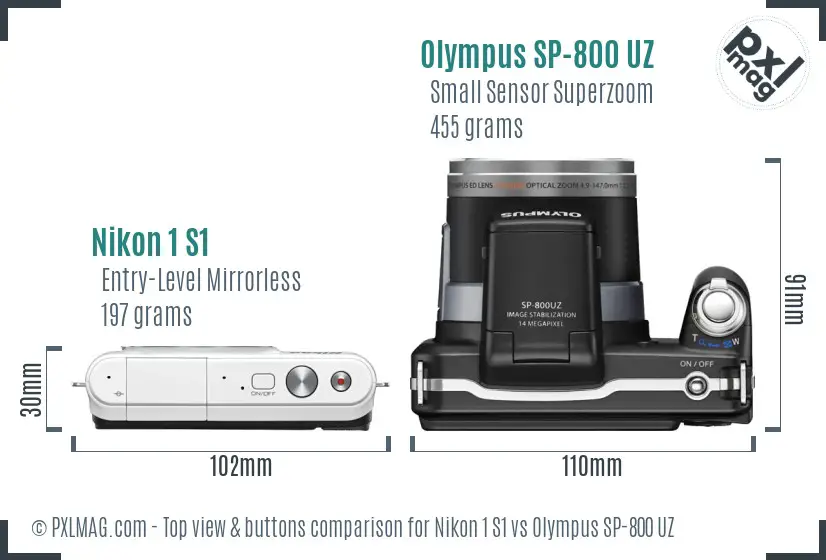 Nikon 1 S1 vs Olympus SP-800 UZ top view buttons comparison