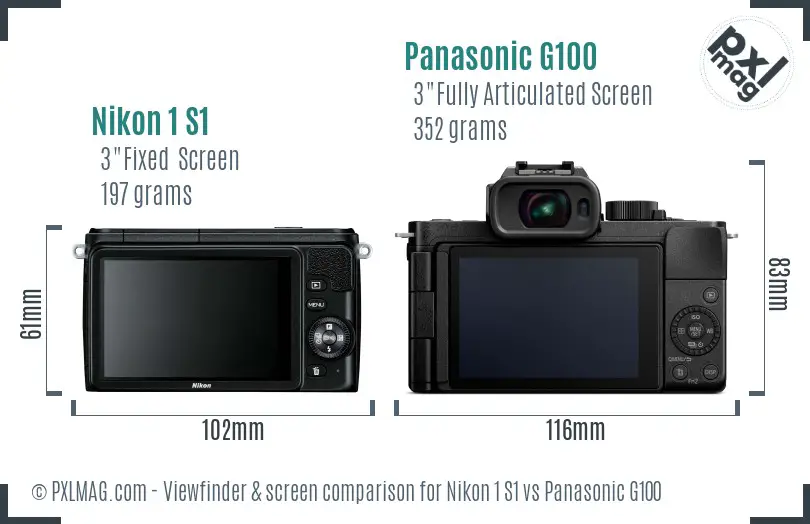 Nikon 1 S1 vs Panasonic G100 Screen and Viewfinder comparison
