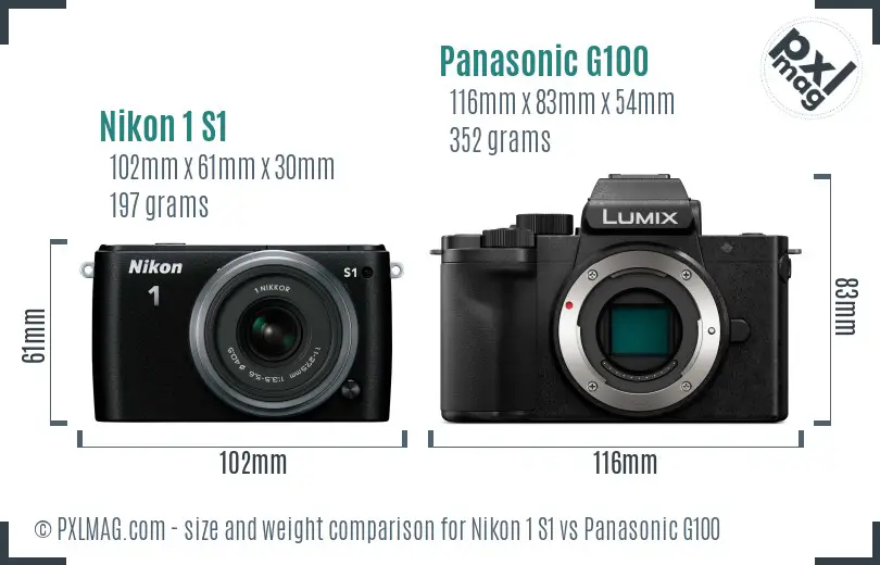 Nikon 1 S1 vs Panasonic G100 size comparison