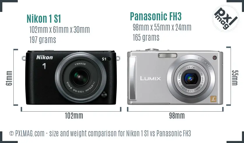 Nikon 1 S1 vs Panasonic FH3 size comparison