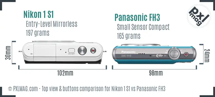 Nikon 1 S1 vs Panasonic FH3 top view buttons comparison