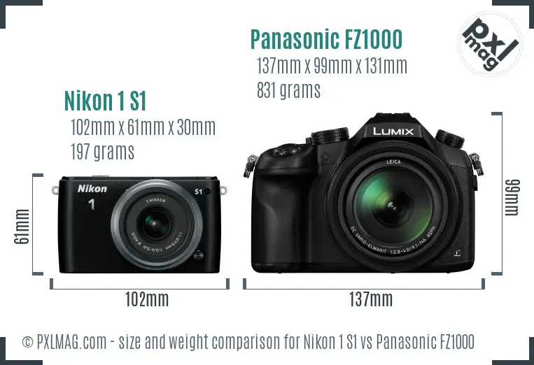 Nikon 1 S1 vs Panasonic FZ1000 size comparison Nikon 1 S1 vs Panasonic FZ1000 size comparison