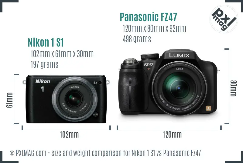 Nikon 1 S1 vs Panasonic FZ47 size comparison