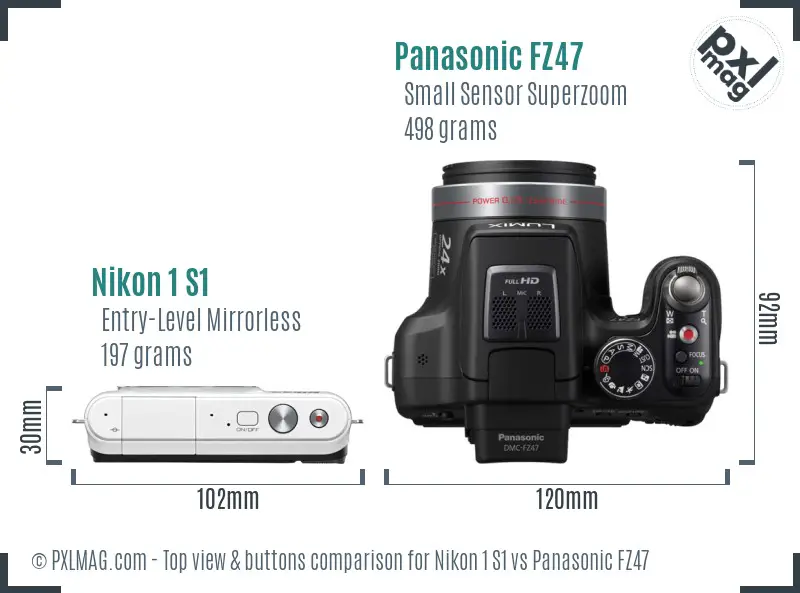 Nikon 1 S1 vs Panasonic FZ47 top view buttons comparison