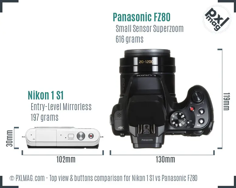 Nikon 1 S1 vs Panasonic FZ80 top view buttons comparison