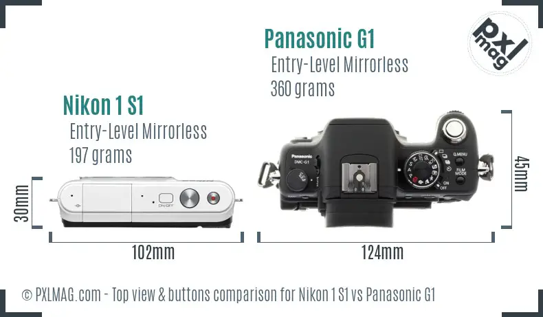 Nikon 1 S1 vs Panasonic G1 top view buttons comparison