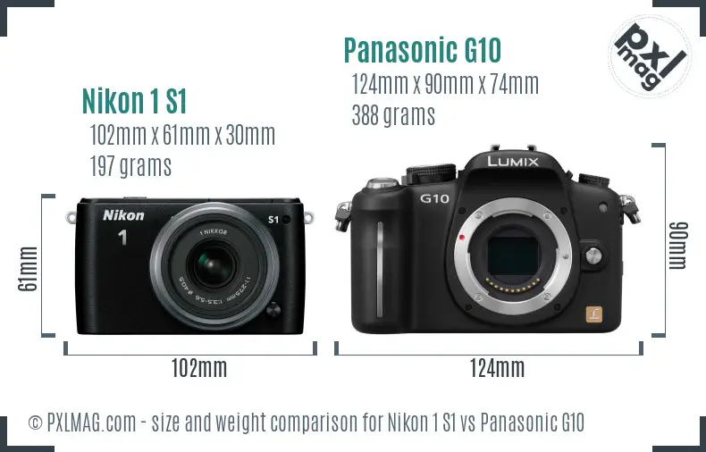 Nikon 1 S1 vs Panasonic G10 size comparison