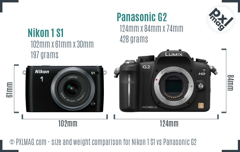 Nikon 1 S1 vs Panasonic G2 size comparison Nikon 1 S1 vs Panasonic G2 size comparison