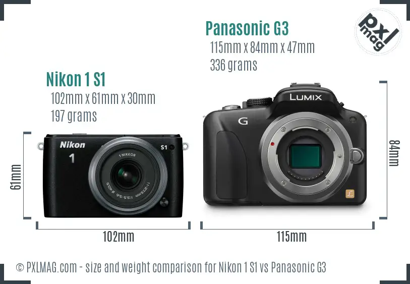 Nikon 1 S1 vs Panasonic G3 size comparison
