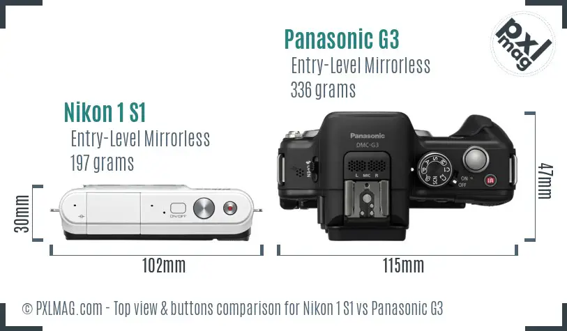 Nikon 1 S1 vs Panasonic G3 top view buttons comparison