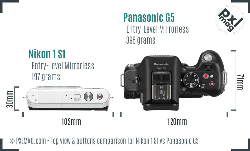 Nikon 1 S1 vs Panasonic G5 top view buttons comparison