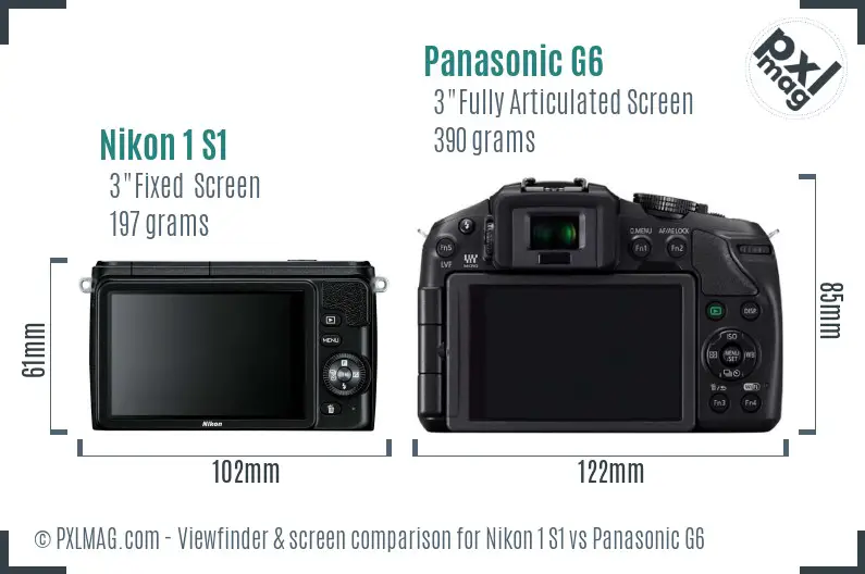 Nikon 1 S1 vs Panasonic G6 Screen and Viewfinder comparison