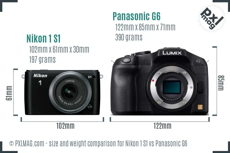 Nikon 1 S1 vs Panasonic G6 size comparison