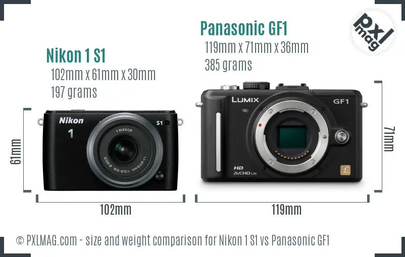 Nikon 1 S1 vs Panasonic GF1 size comparison