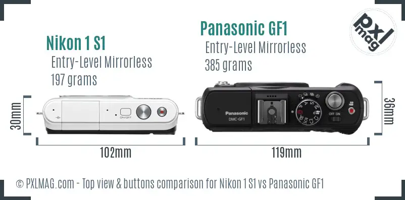 Nikon 1 S1 vs Panasonic GF1 top view buttons comparison