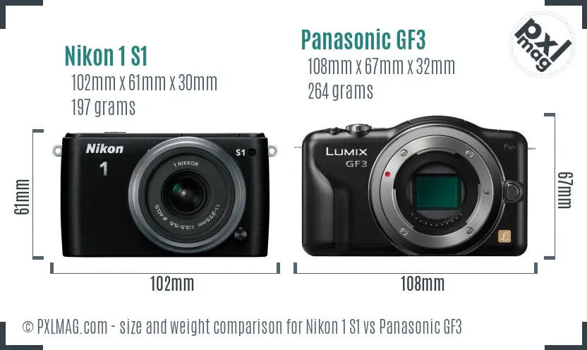 Nikon 1 S1 vs Panasonic GF3 size comparison