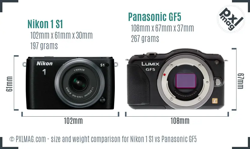 Nikon 1 S1 vs Panasonic GF5 size comparison