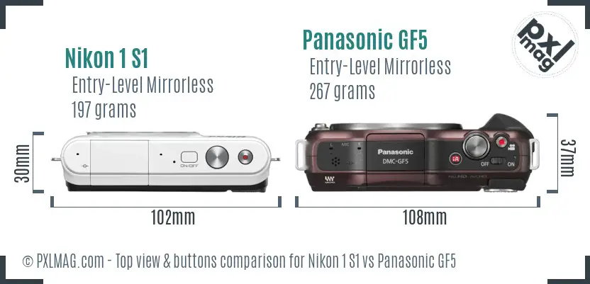 Nikon 1 S1 vs Panasonic GF5 top view buttons comparison